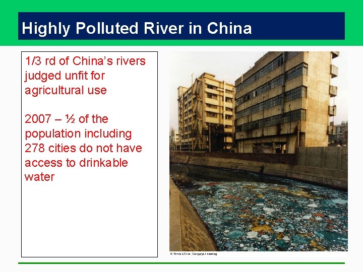 Highly Polluted River in China 1/3 rd of China’s rivers judged unfit for agricultural Highly Polluted River in China 1/3 rd of China’s rivers judged unfit for agricultural