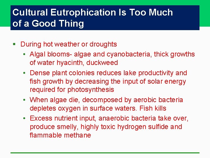 Cultural Eutrophication Is Too Much of a Good Thing § During hot weather or Cultural Eutrophication Is Too Much of a Good Thing § During hot weather or