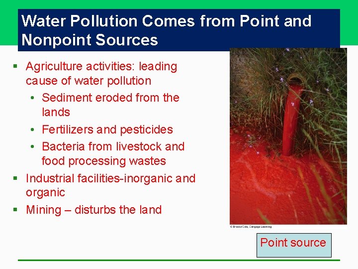 Water Pollution Comes from Point and Nonpoint Sources § Agriculture activities: leading cause of Water Pollution Comes from Point and Nonpoint Sources § Agriculture activities: leading cause of