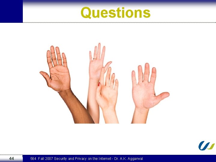 Questions 44 564 Fall 2007 Security and Privacy on the Internet - Dr. A.