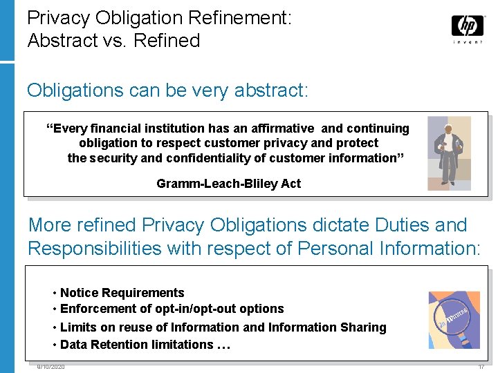 Privacy Obligation Refinement: Abstract vs. Refined Obligations can be very abstract: “Every financial institution
