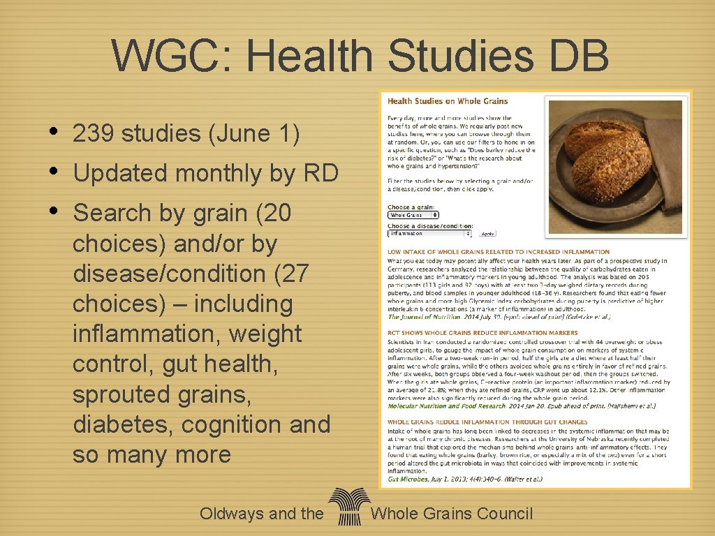 WGC: Health Studies DB • • • 239 studies (June 1) Updated monthly by