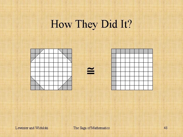 How They Did It? Lewinter and Widulski The Saga of Mathematics 48 