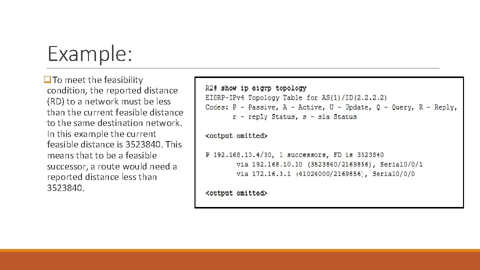 Example: q. To meet the feasibility condition, the reported distance (RD) to a network Example: q. To meet the feasibility condition, the reported distance (RD) to a network