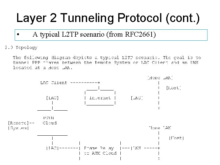Layer 2 Tunneling Protocol (cont. ) • A typical L 2 TP scenario (from