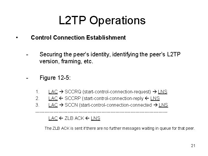 L 2 TP Operations • Control Connection Establishment - Securing the peer’s identity, identifying