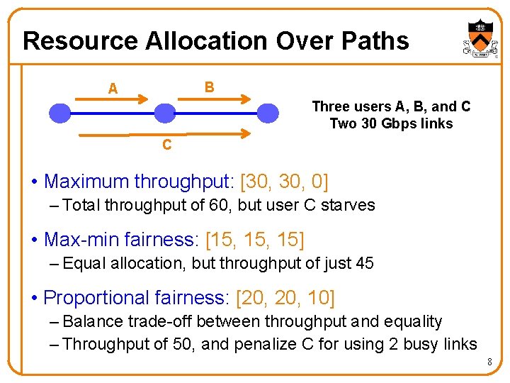 Resource Allocation Over Paths B A Three users A, B, and C Two 30 Resource Allocation Over Paths B A Three users A, B, and C Two 30