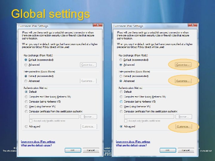 Global settings © 2006 Microsoft Corporation. All rights reserved. Microsoft, Windows Vista and other