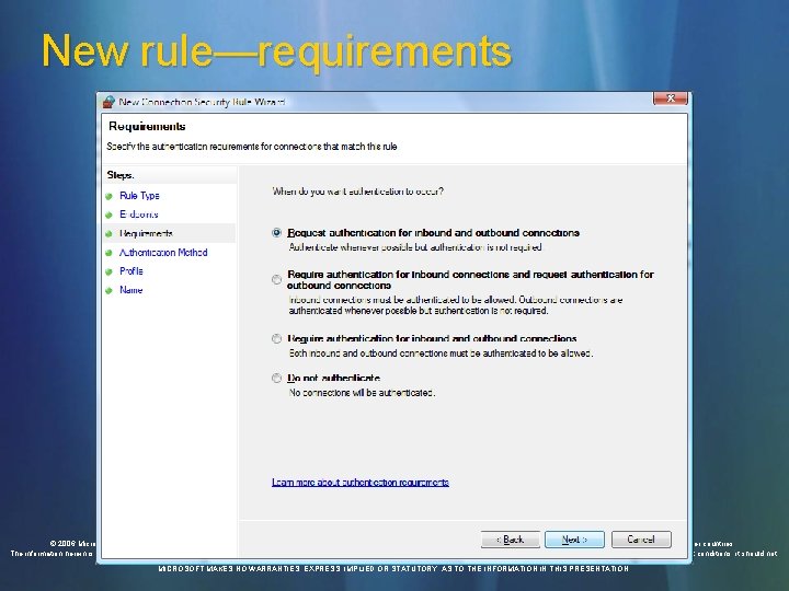 New rule—requirements © 2006 Microsoft Corporation. All rights reserved. Microsoft, Windows Vista and other