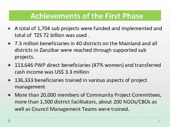 Achievements of the First Phase ª ª ª A total of 1, 704 sub