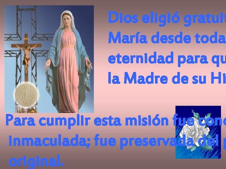 Dios eligió gratuit María desde toda eternidad para qu la Madre de su Hi