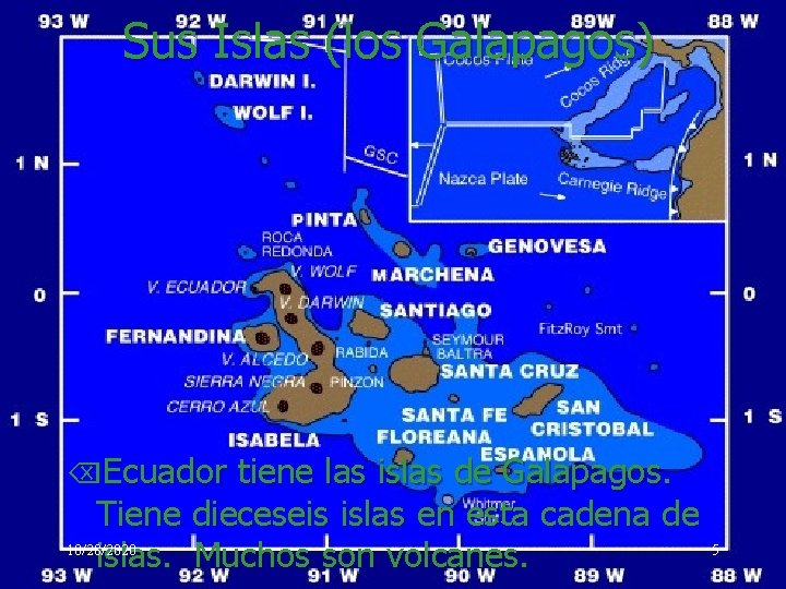 Sus Islas (los Galapagos) ÕEcuador tiene las islas de Galapagos. Tiene dieceseis islas en