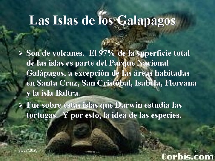 Las Islas de los Galapagos Son de volcanes. El 97% de la superficie total