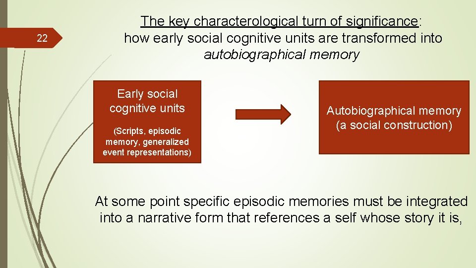 22 The key characterological turn of significance: how early social cognitive units are transformed