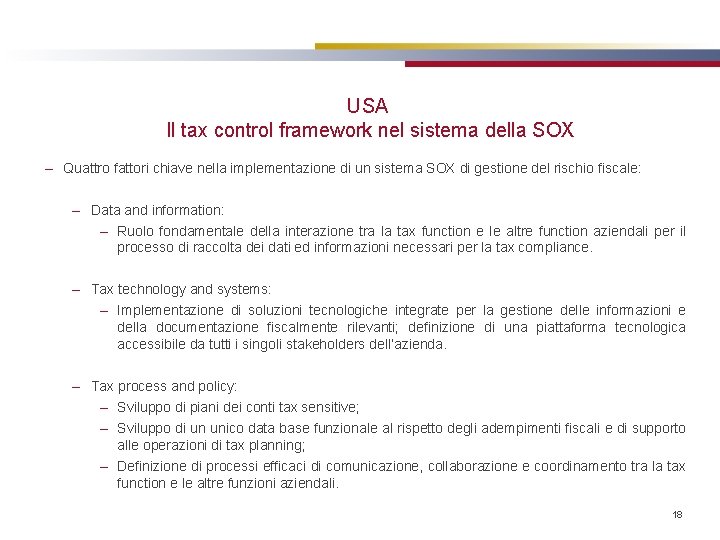 USA Il tax control framework nel sistema della SOX – Quattro fattori chiave nella