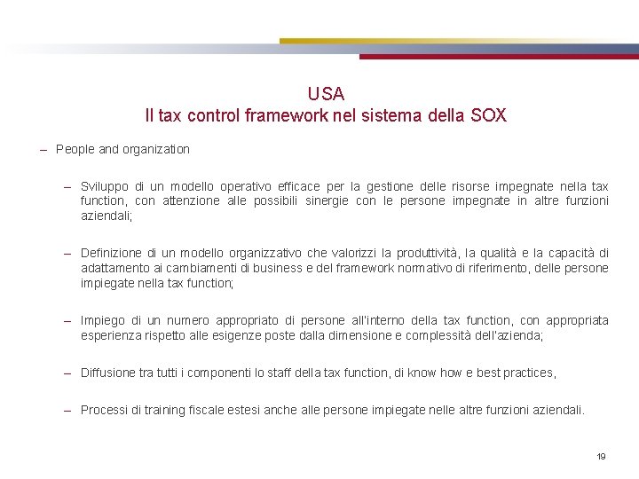 USA Il tax control framework nel sistema della SOX – People and organization –