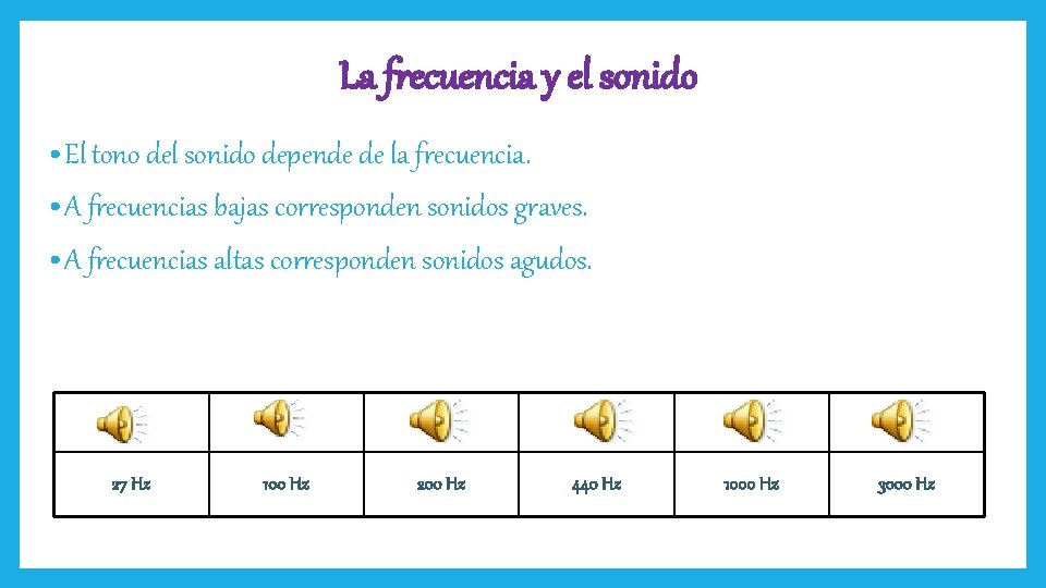 La frecuencia y el sonido • El tono del sonido depende de la frecuencia.