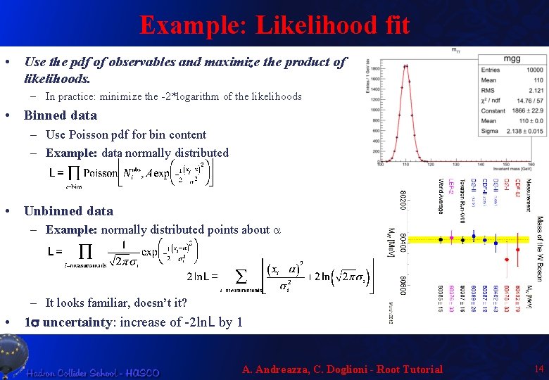 Example: Likelihood fit • Use the pdf of observables and maximize the product of