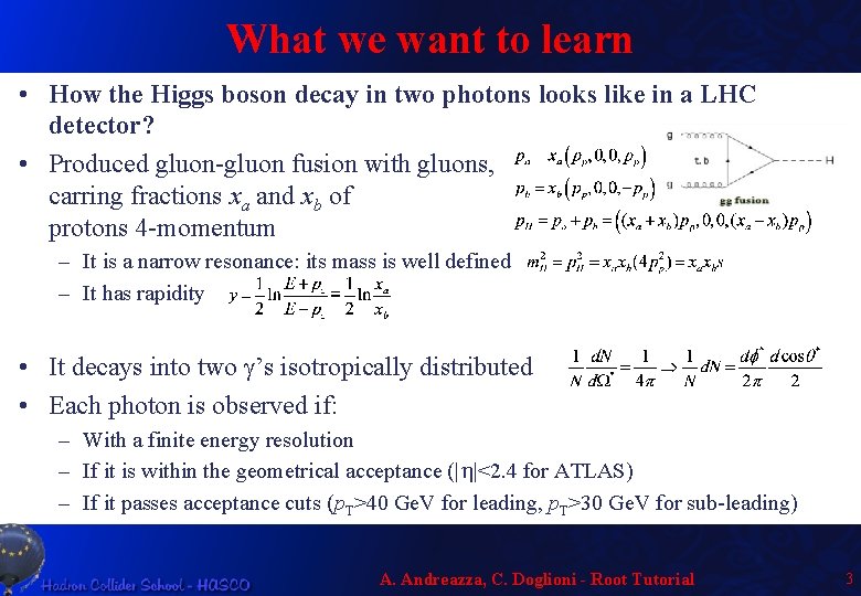 What we want to learn • How the Higgs boson decay in two photons