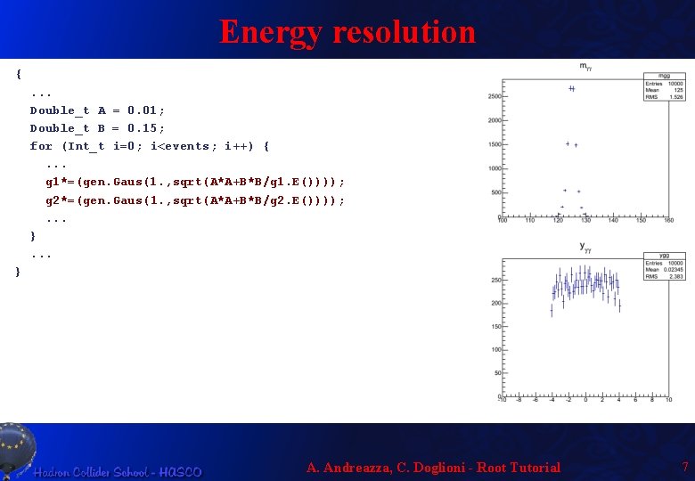 Energy resolution {. . . Double_t A = 0. 01; Double_t B = 0.