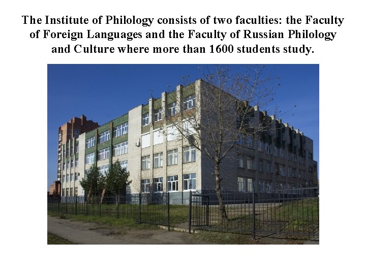 The Institute of Philology consists of two faculties: the Faculty of Foreign Languages and