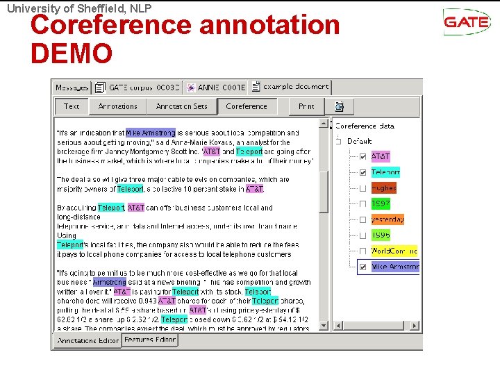 University of Sheffield, NLP Coreference annotation DEMO 