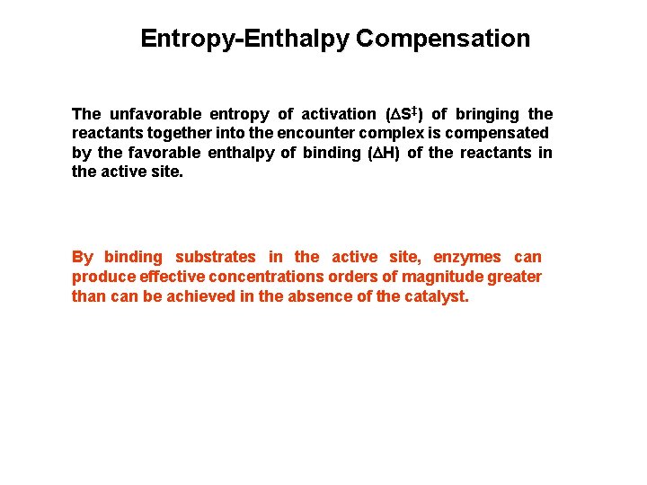 Entropy-Enthalpy Compensation The unfavorable entropy of activation (DS‡) of bringing the reactants together into