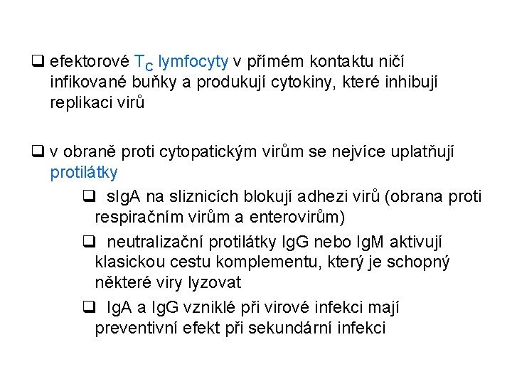 q efektorové TC lymfocyty v přímém kontaktu ničí infikované buňky a produkují cytokiny, které