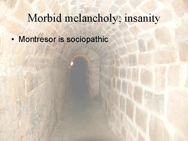 Morbid melancholy; insanity • Montresor is sociopathic 