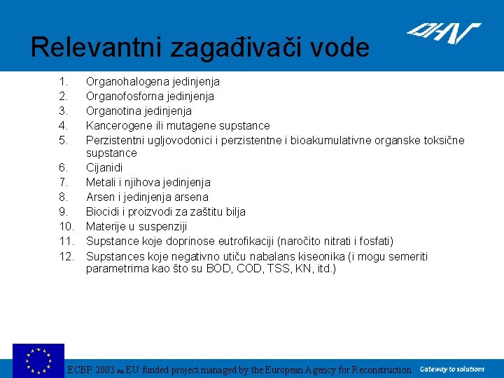 Relevantni zagađivači vode 1. 2. 3. 4. 5. 6. 7. 8. 9. 10. 11.