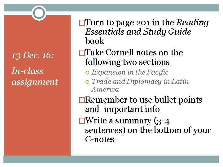 �Turn to page 201 in the Reading 13 Dec. 16: In-class assignment Essentials and �Turn to page 201 in the Reading 13 Dec. 16: In-class assignment Essentials and