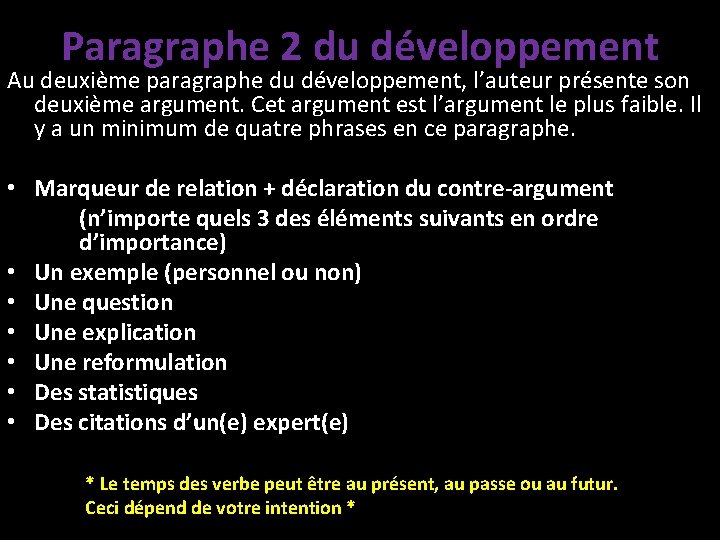 Paragraphe 2 du développement Au deuxième paragraphe du développement, l’auteur présente son deuxième argument.