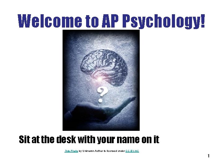 Welcome to AP Psychology! Sit at the desk with your name on it This Welcome to AP Psychology! Sit at the desk with your name on it This