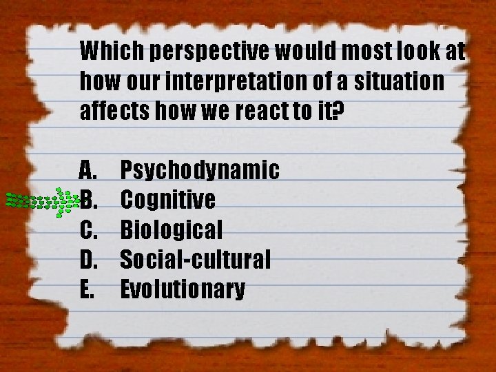 Which perspective would most look at how our interpretation of a situation affects how Which perspective would most look at how our interpretation of a situation affects how