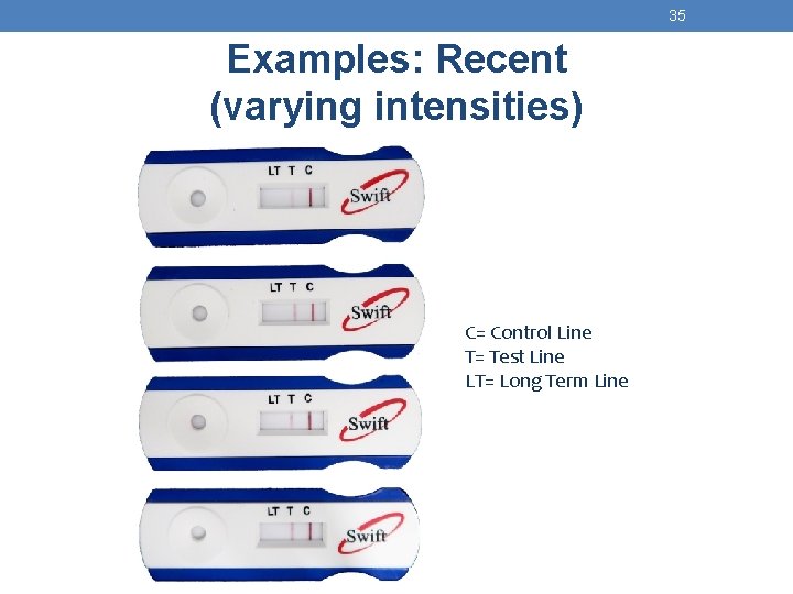 35 Examples: Recent (varying intensities) C= Control Line T= Test Line LT= Long Term