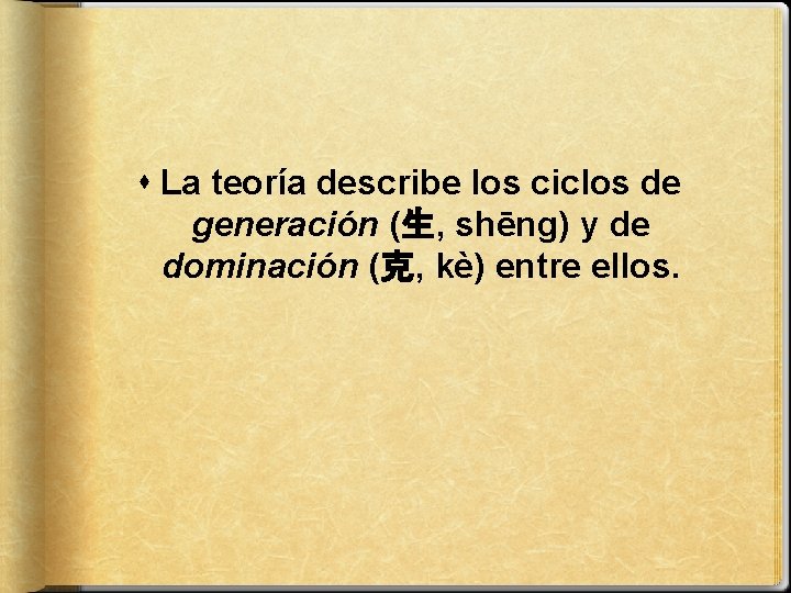  La teoría describe los ciclos de generación (生, shēng) y de dominación (克,