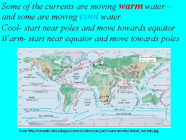 Some of the currents are moving warm water – and some are moving cool