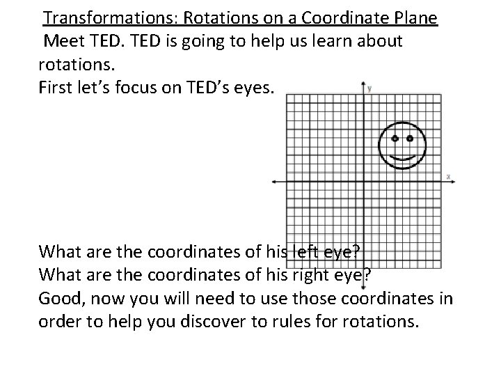 Transformations: Rotations on a Coordinate Plane Meet TED is going to help us learn