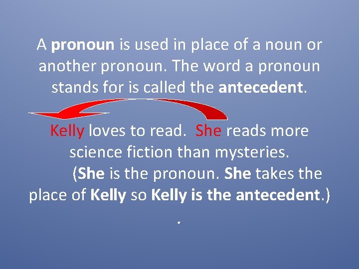 A pronoun is used in place of a noun or another pronoun. The word