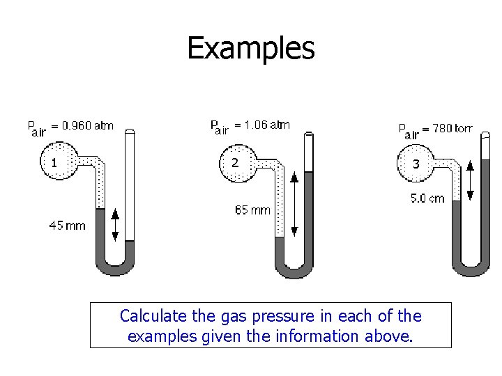 Examples 1 2 3 Calculate the gas pressure in each of the examples given