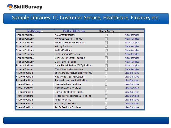 Sample Libraries: IT, Customer Service, Healthcare, Finance, etc 