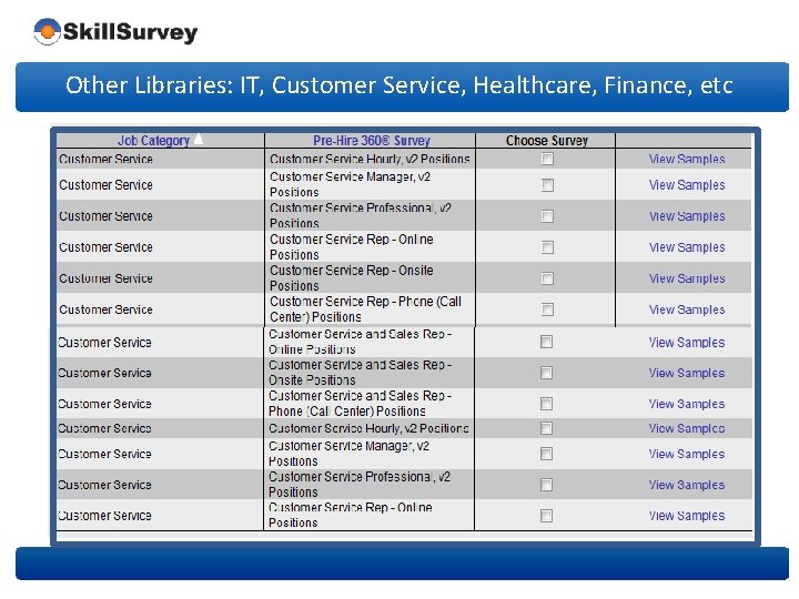 Other Libraries: IT, Customer Service, Healthcare, Finance, etc 