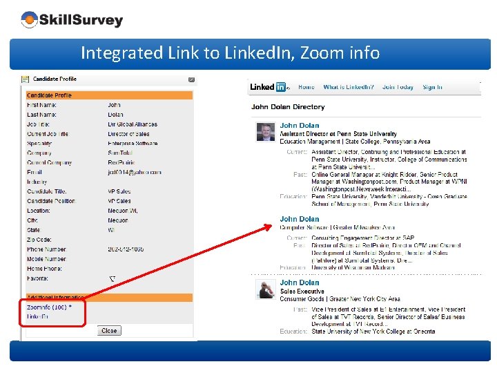 Integrated Link to Linked. In, Zoom info 