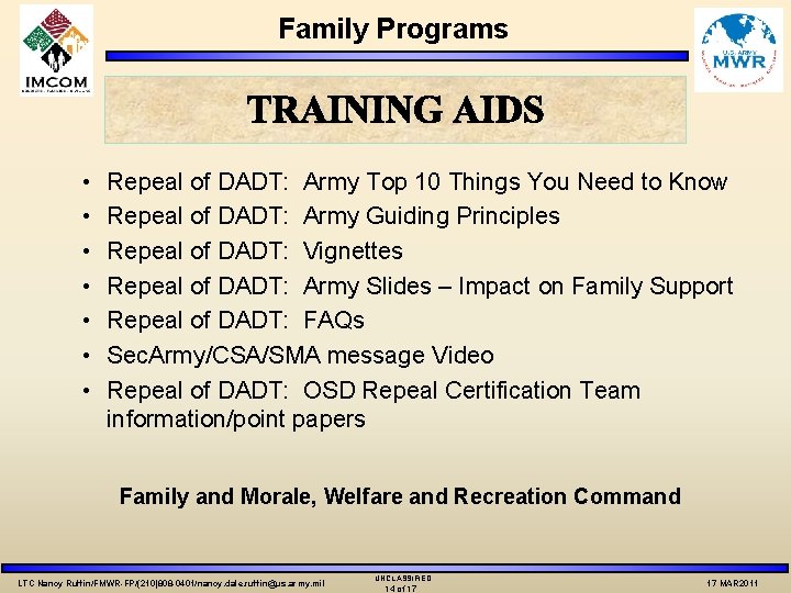 Family Programs • • Repeal of DADT: Army Top 10 Things You Need to