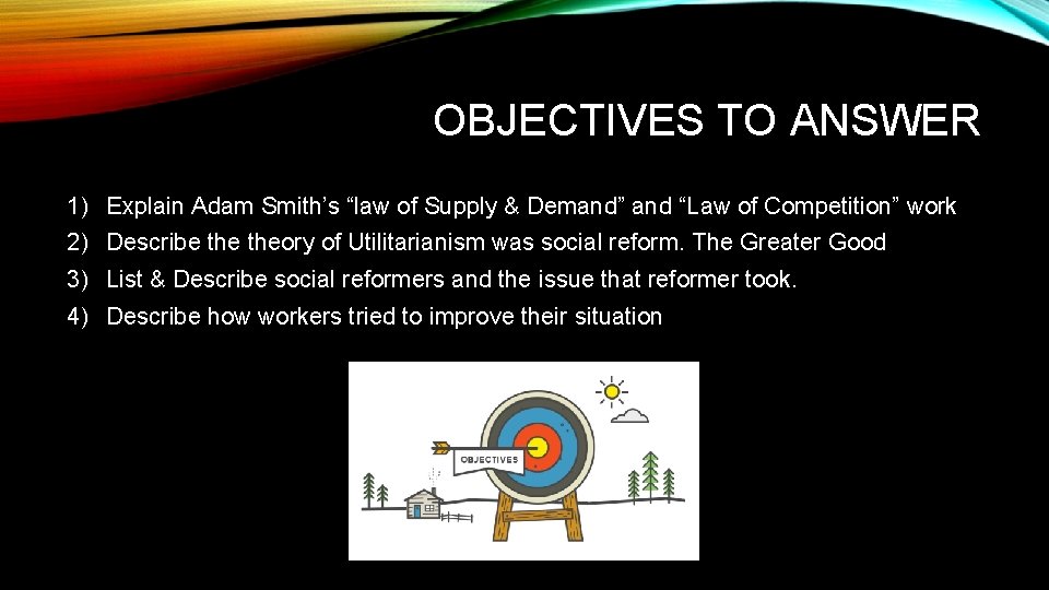 OBJECTIVES TO ANSWER 1) Explain Adam Smith’s “law of Supply & Demand” and “Law