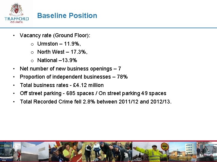 Baseline Position • Vacancy rate (Ground Floor): o Urmston – 11. 9%, o North