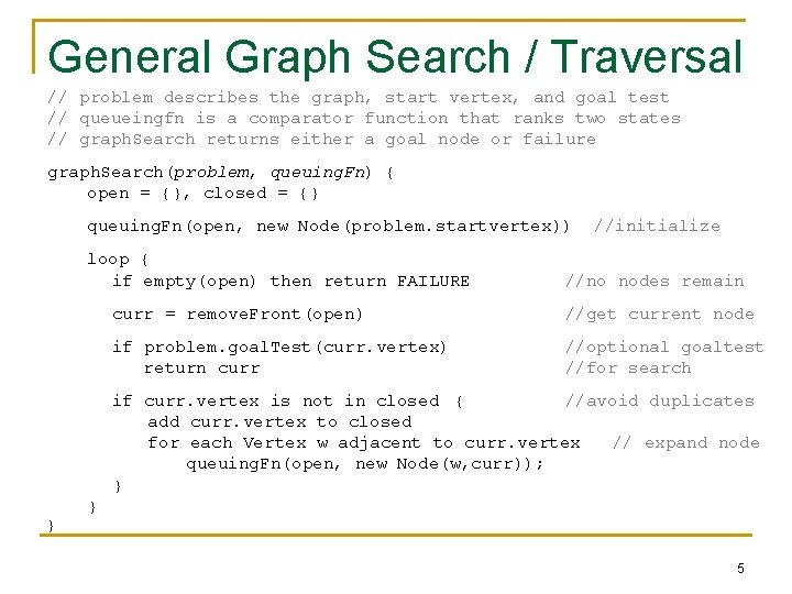 General Graph Search / Traversal // problem describes the graph, start vertex, and goal
