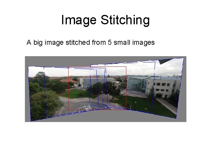 Image Stitching A big image stitched from 5 small images 