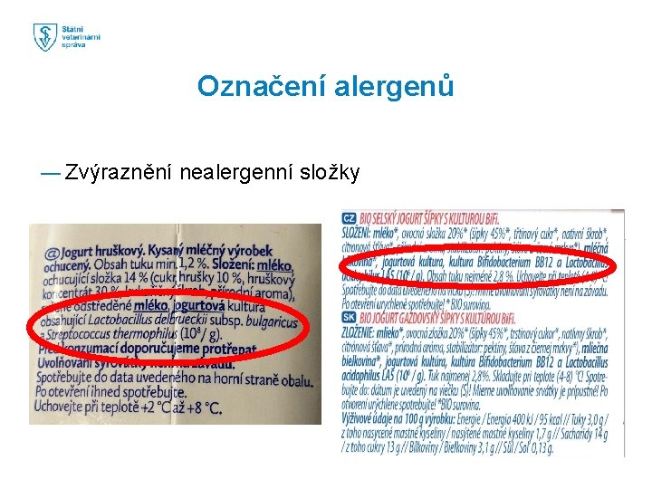 Označení alergenů ― Zvýraznění nealergenní složky 