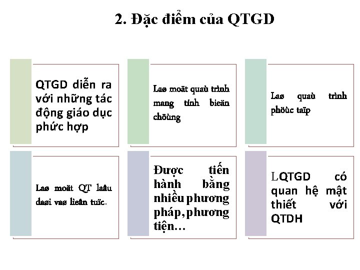 2. Đặc điểm của QTGD diễn ra với những tác động giáo dục phức